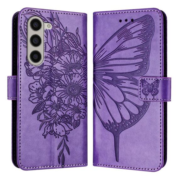 Custodia per telefono in pelle con farfalla goffrata per Samsung Galaxy Z Fold6 (viola chiaro)