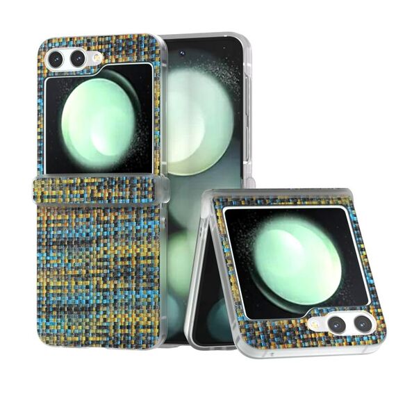 Per Samsung Galaxy Z Flip6 5G 3 in 1 Custodia per telefono in PU con cornice traslucida smerigliata colorata con texture rombica (Oro)