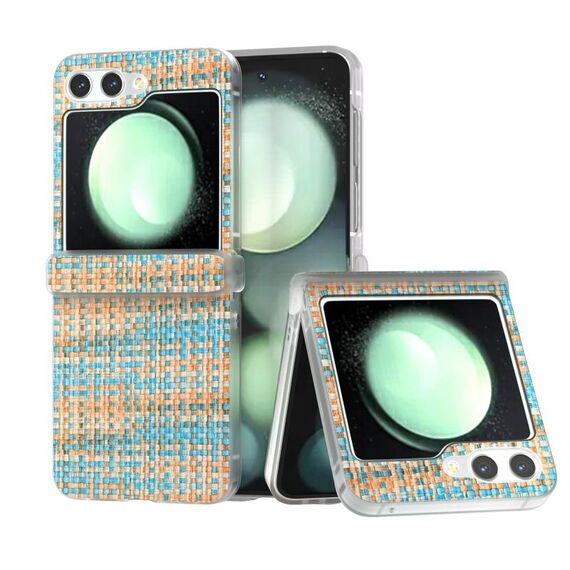 Per Samsung Galaxy Z Flip6 5G 3 in 1 Custodia per telefono in PU con cornice traslucida glassata con texture rombica colorata (blu)
