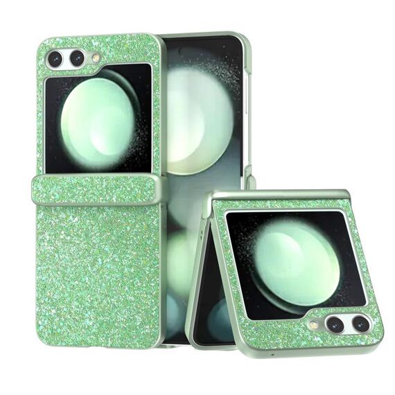 Custodia per telefono antiurto con vernice glitterata in polvere di diamante per Samsung Galaxy Z Flip6 (verde scuro)