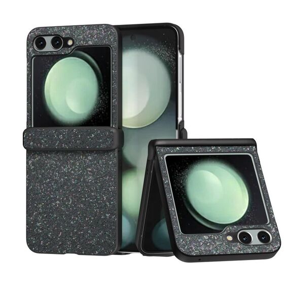 Per Samsung Galaxy Z Flip6 Custodia per telefono antiurto con vernice glitterata in polvere di diamante (Nero Verde)