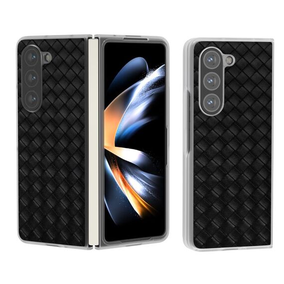 Per Samsung Galaxy Z Fold6 5G Custodia per telefono in PU con struttura in tessuto satinato traslucido (nero)