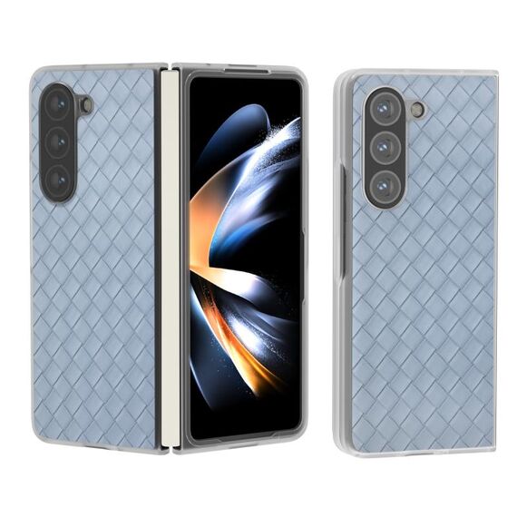 Per Samsung Galaxy Z Fold6 5G Custodia per telefono in PU con struttura in tessuto traslucido satinato (azzurro)