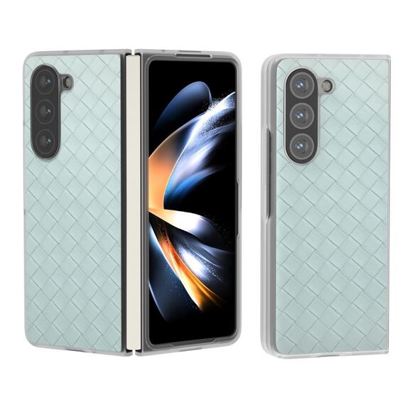 Per Samsung Galaxy Z Fold6 5G Custodia per telefono in PU con struttura in tessuto traslucido satinato (verde chiaro)