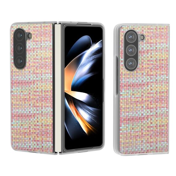 Per Samsung Galaxy Z Fold6 5G Custodia per telefono in PU colorata con texture rombica satinata e traslucida (rosa)