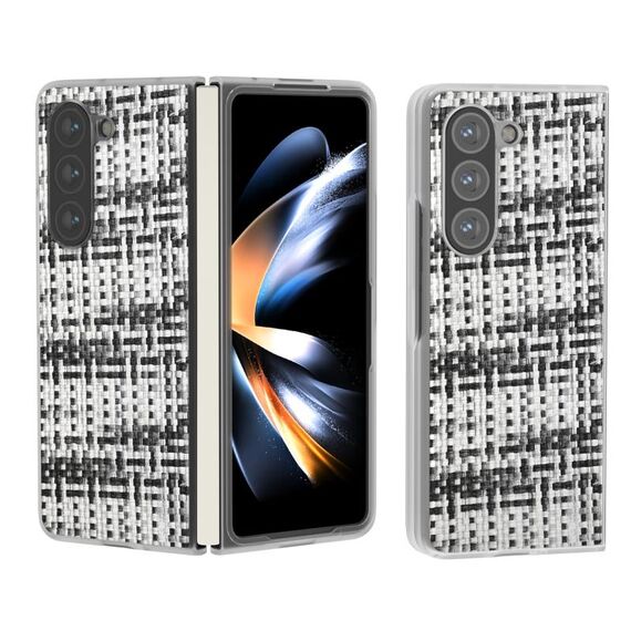 Per Samsung Galaxy Z Fold6 5G Custodia per telefono in PU con struttura colorata rombica satinata traslucida (nero bianco)