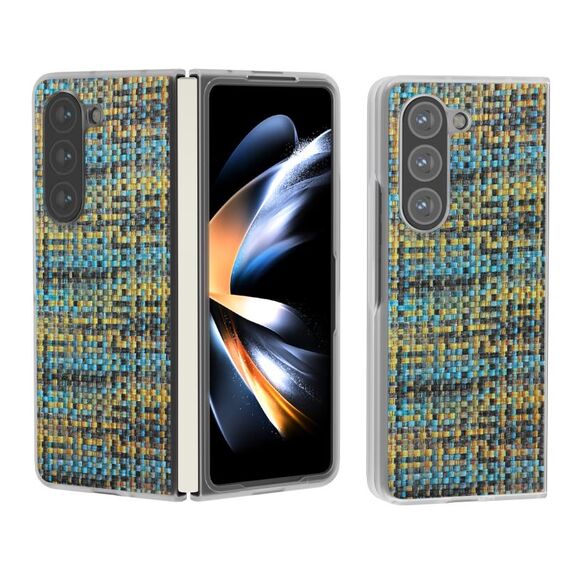 Per Samsung Galaxy Z Fold6 5G Custodia per telefono in PU con struttura colorata rombica satinata e traslucida (Oro)