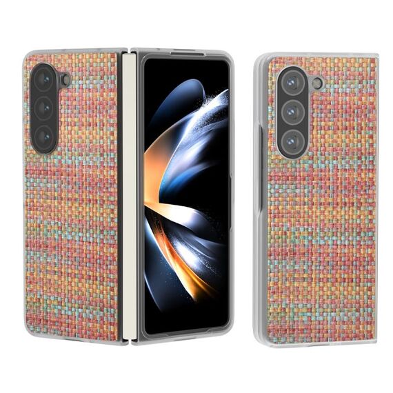 Per Samsung Galaxy Z Fold6 5G Custodia per telefono in PU con struttura colorata rombica satinata e traslucida (arancione rosso)