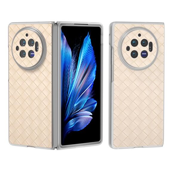 Per vivo X Fold3 Custodia per telefono in PU con struttura in tessuto traslucido satinato (Beige)