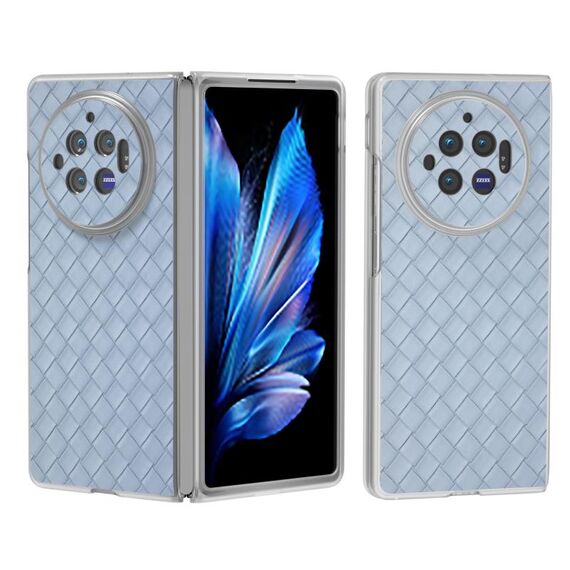Custodia per telefono in PU con cornice traslucida satinata con texture intrecciata per vivo X Fold3 (azzurro)