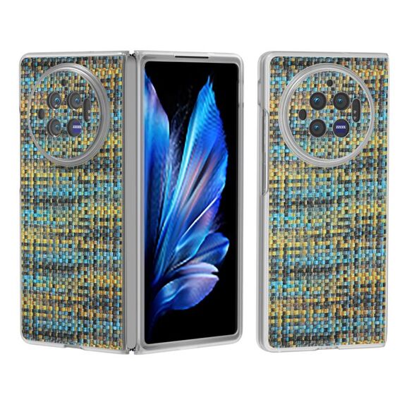 Custodia per telefono in PU con cornice traslucida smerigliata colorata con texture rombica per vivo X Fold3 (oro)