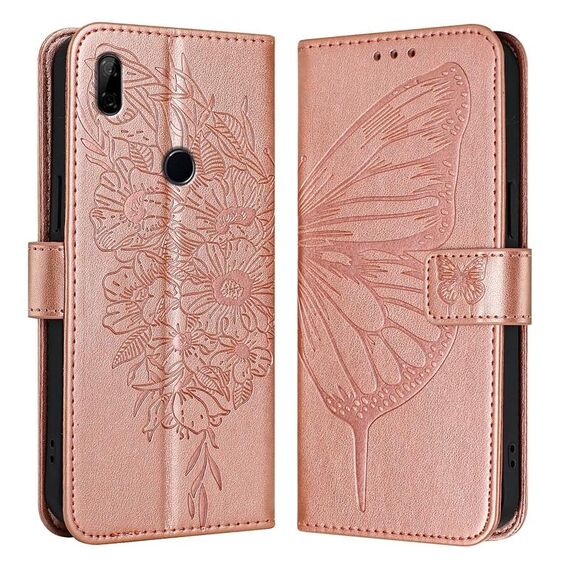 Custodia per telefono in pelle con farfalla goffrata per Honor 9X Global / Huawei P Smart Z (oro rosa)
