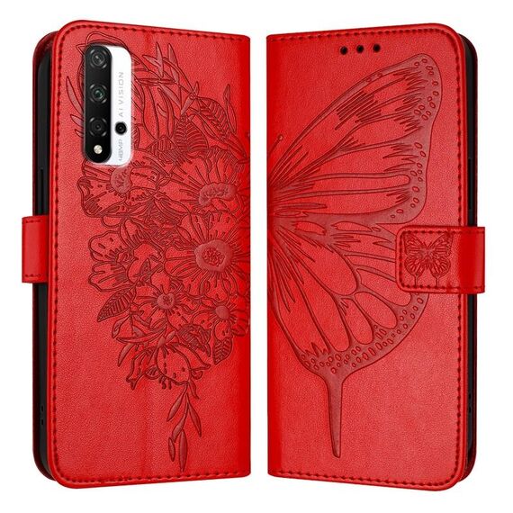 Custodia per telefono in pelle con farfalla goffrata per Honor 20/20 Pro / 20S (rossa)