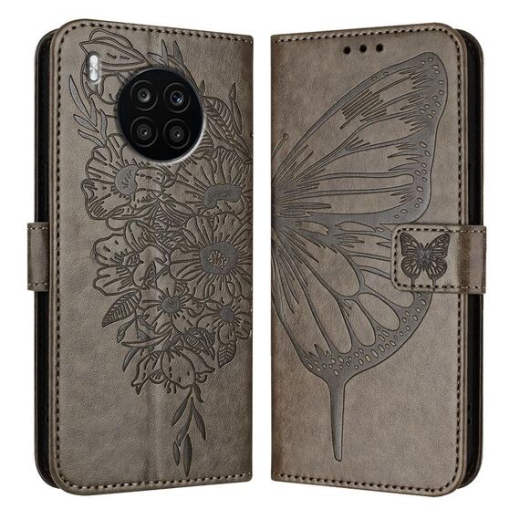 Custodia per telefono in pelle con farfalla goffrata per Honor 50 Lite / Huawei Nova 8i (grigio)