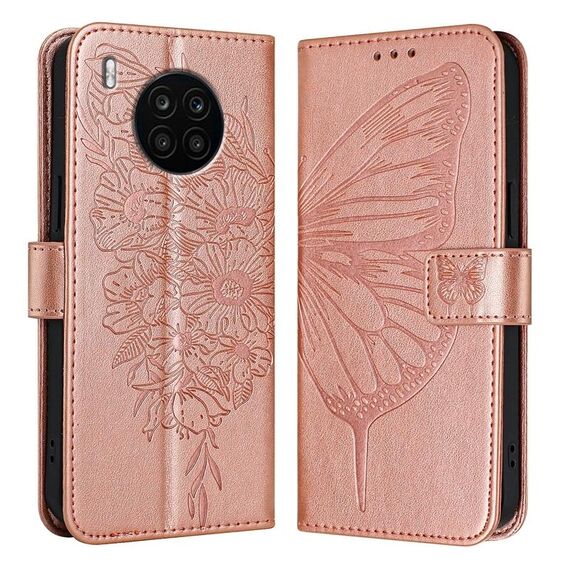 Custodia per telefono in pelle con farfalla goffrata per Honor 50 Lite / Huawei Nova 8i (oro rosa)