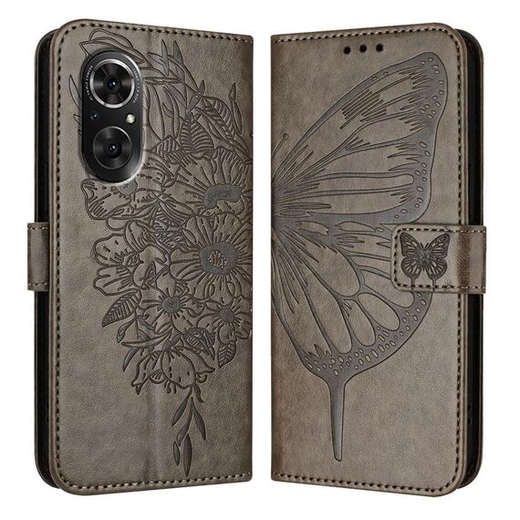 Custodia per telefono in pelle con farfalla goffrata per Honor 50 SE / Huawei Nova 9 SE (grigio)
