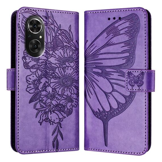 Custodia per telefono in pelle con farfalla goffrata per Honor 50 SE / Huawei Nova 9 SE (viola)