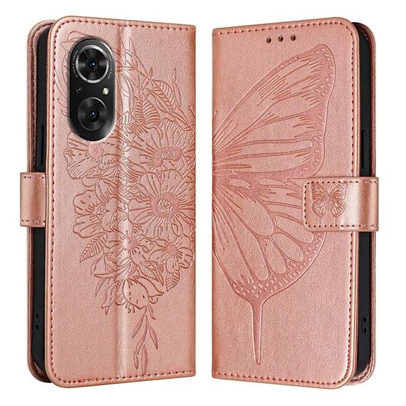Custodia per telefono in pelle con farfalla goffrata per Honor 50 SE / Huawei Nova 9 SE (oro rosa)