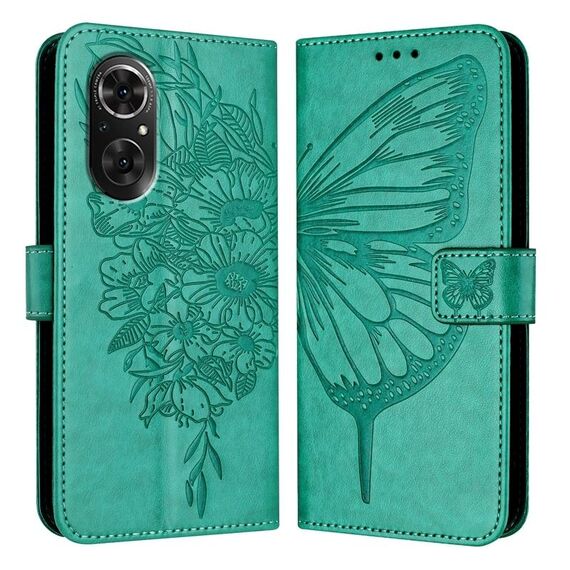 Custodia per telefono in pelle con farfalla goffrata per Honor 50 SE / Huawei Nova 9 SE (verde)