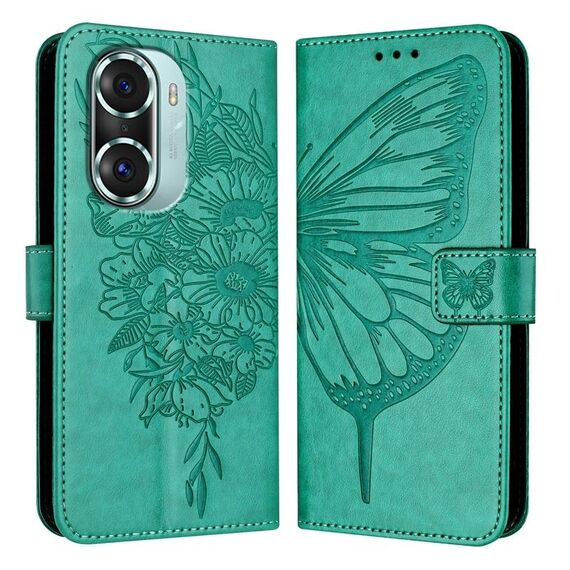 Custodia per telefono in pelle farfalla goffrata per Honor 60 Pro (verde)