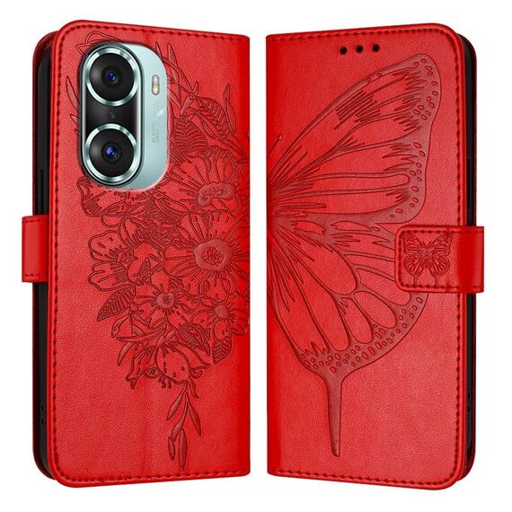 Custodia per telefono in pelle farfalla goffrata per Honor 60 Pro (rossa)