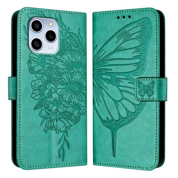 Custodia per telefono in pelle farfalla goffrata per Honor 60 SE (verde)