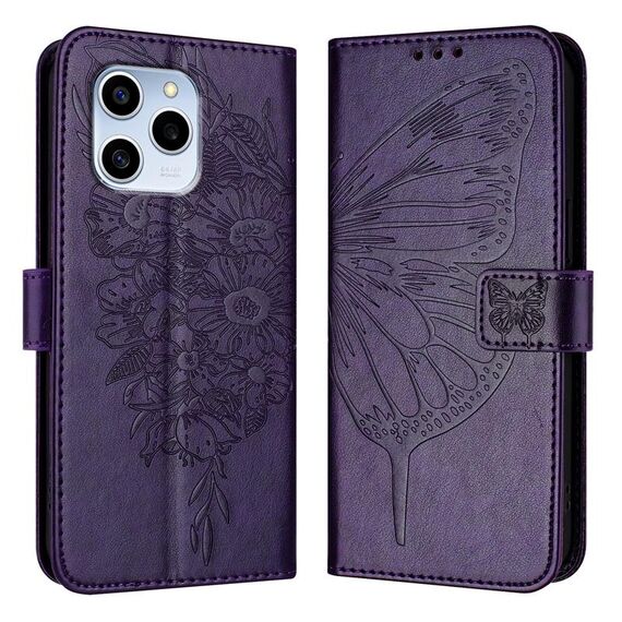 Custodia per telefono in pelle farfalla goffrata per Honor 60 SE (viola scuro)