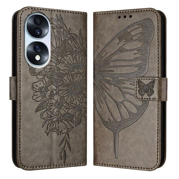 Custodia per telefono in pelle farfalla goffrata per Honor 70 (grigio)