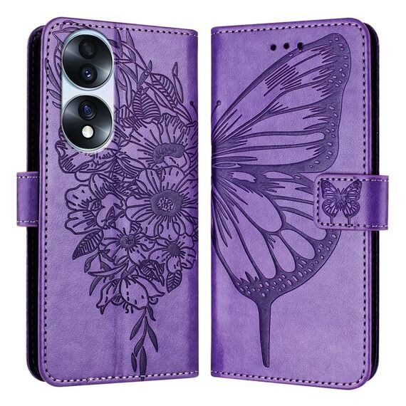 Custodia per telefono in pelle farfalla goffrata per Honor 70 Pro (viola)