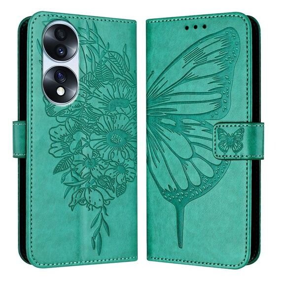 Custodia per telefono in pelle farfalla goffrata per Honor 70 Pro (verde)