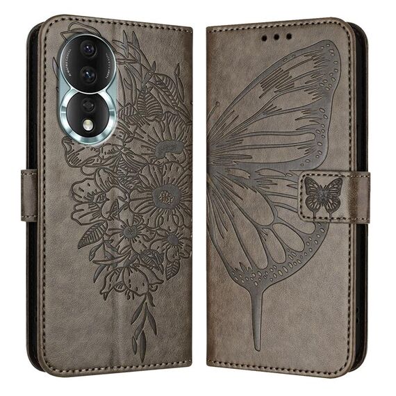 Custodia per telefono in pelle farfalla goffrata per Honor 80 (grigio)