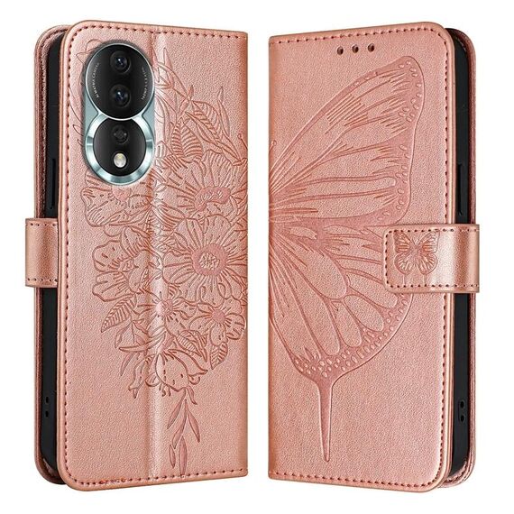 Custodia per telefono in pelle farfalla goffrata per Honor 80 (oro rosa)