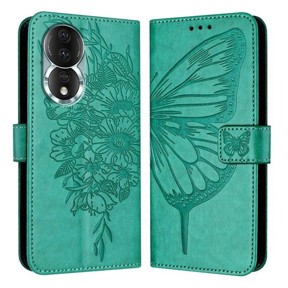 Custodia per telefono in pelle con farfalla goffrata per Honor 80 (verde)