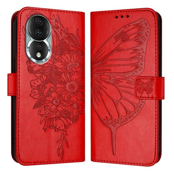Custodia per telefono in pelle con farfalla goffrata per Honor 80 (rossa)