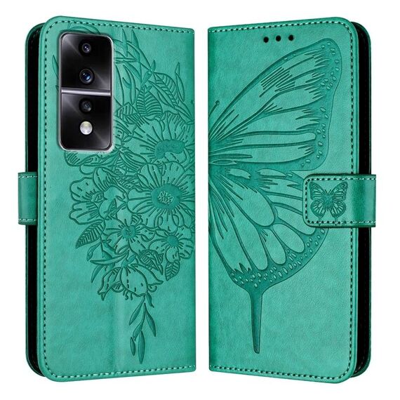 Custodia per telefono in pelle farfalla goffrata per Honor 80 GT (verde)