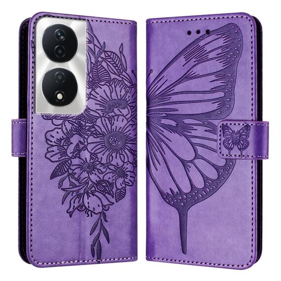 Custodia per telefono in pelle farfalla goffrata per Honor 90 Smart/X7b 4G/X7b 5G (viola)