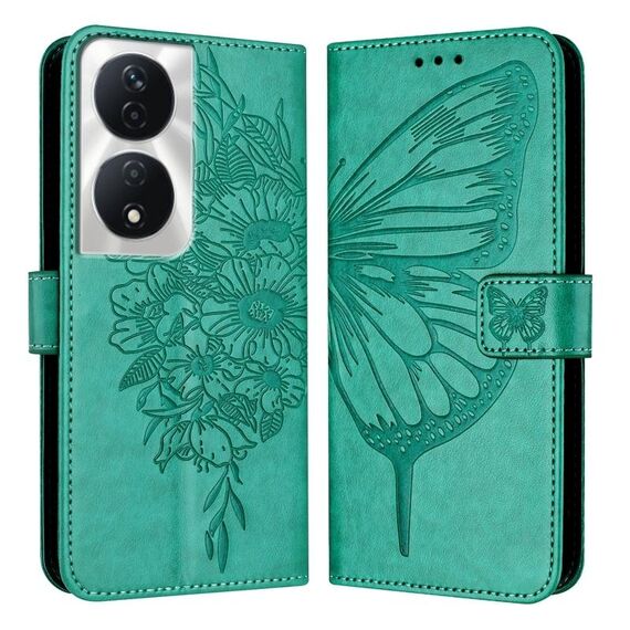 Custodia per telefono in pelle farfalla goffrata per Honor 90 Smart/X7b 4G/X7b 5G (verde)