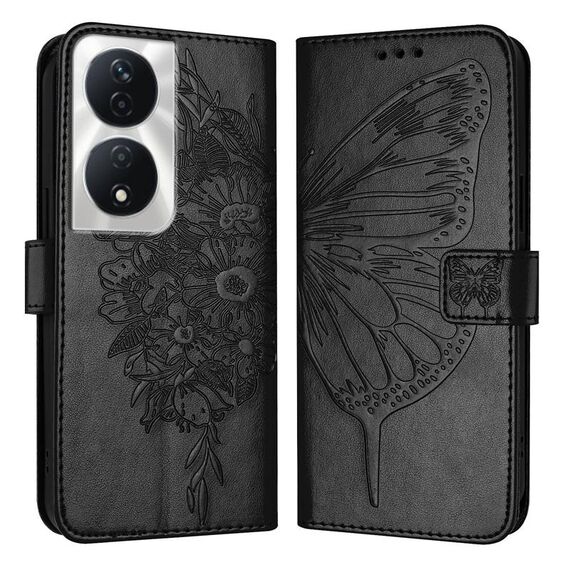 Custodia per telefono in pelle farfalla goffrata per Honor 90 Smart/X7b 4G/X7b 5G (nera)