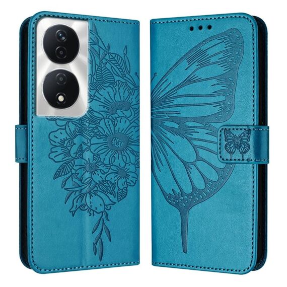 Custodia per telefono in pelle farfalla goffrata per Honor 90 Smart/X7b 4G/X7b 5G (blu)