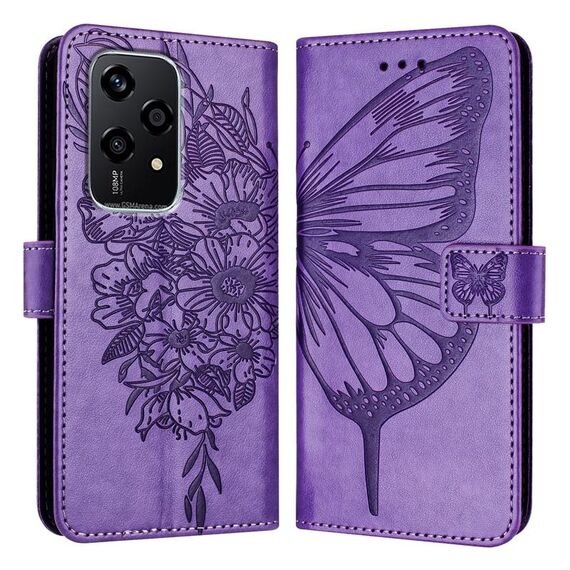 Custodia per telefono in pelle farfalla goffrata globale per Honor 200 Lite 5G (viola)