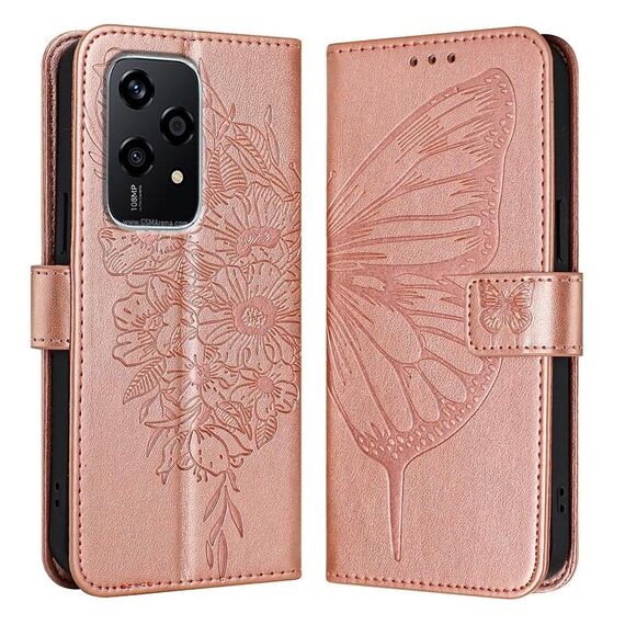 Custodia per telefono in pelle farfalla goffrata globale per Honor 200 Lite 5G (oro rosa)