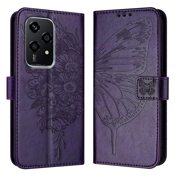 Custodia per telefono in pelle farfalla goffrata globale per Honor 200 Lite 5G (viola scuro)