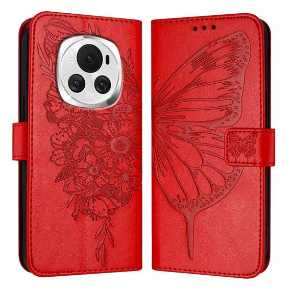 Custodia per telefono in pelle farfalla goffrata globale per Honor Magic6 5G (rossa)