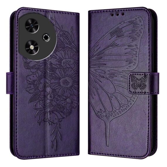 Custodia per telefono in pelle con farfalla goffrata per Honor Play 50 (viola scuro)