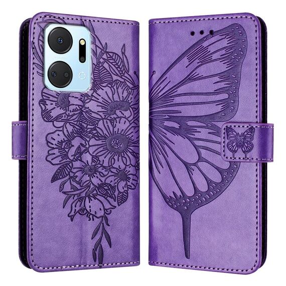 Custodia per telefono in pelle farfalla goffrata per Honor X7a / Play7T 5G (viola)