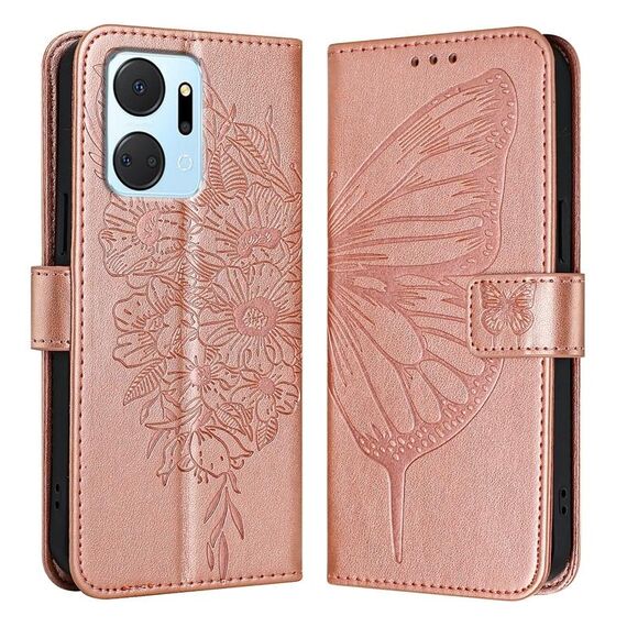 Custodia per telefono in pelle farfalla goffrata per Honor X7a / Play7T 5G (oro rosa)