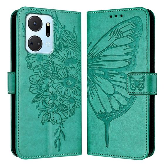 Custodia per telefono in pelle farfalla goffrata per Honor X7a / Play7T 5G (verde)