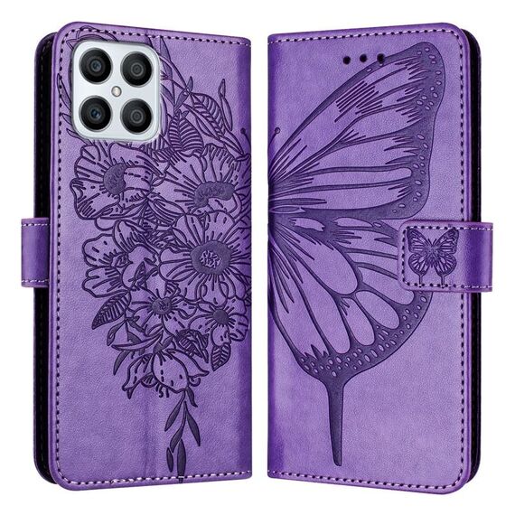 Custodia per telefono in pelle con farfalla goffrata per Honor X8 4G / X30i / Play6T Pro (viola)