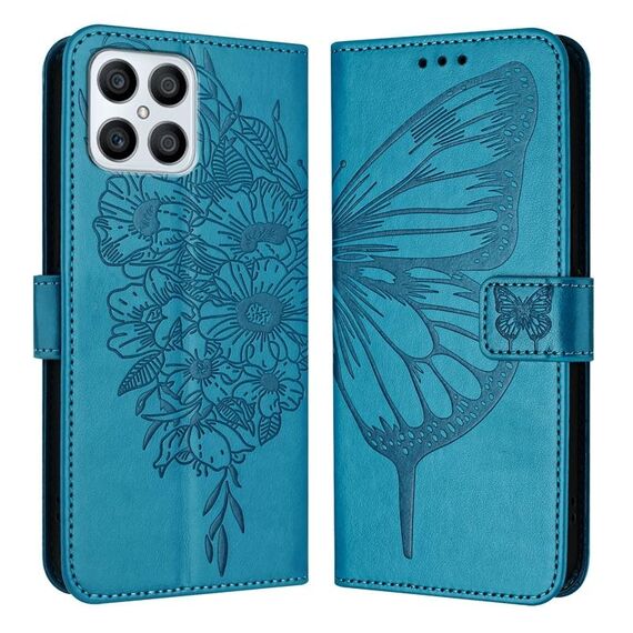 Custodia per telefono in pelle con farfalla goffrata per Honor X8 4G / X30i / Play6T Pro (blu)