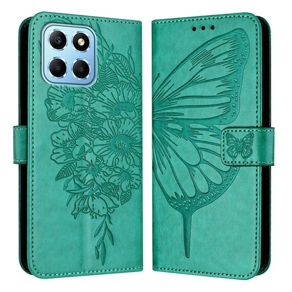 Custodia per telefono in pelle con farfalla goffrata per Honor X8 5G / 70 Lite / X6 / X6s (verde)